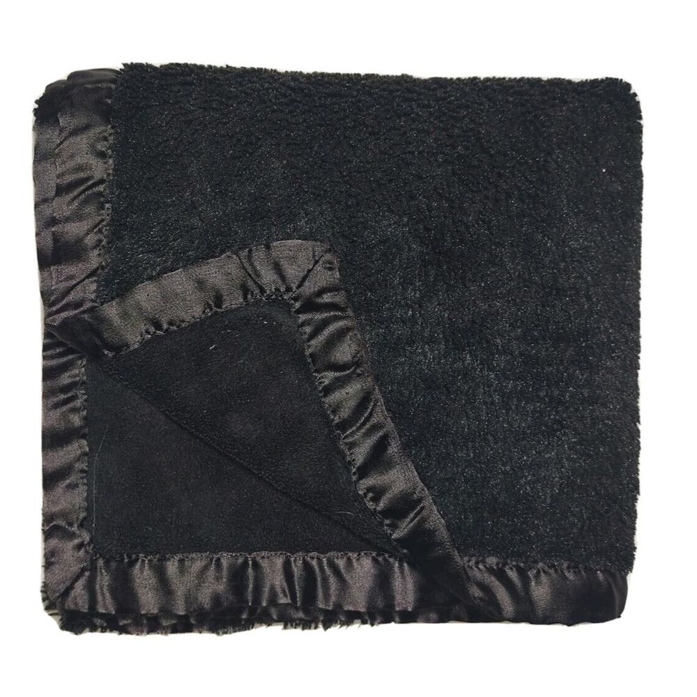 Cherokee Solid Black Baby Blanket Lovey HTF Satin Trim Fleece Target 30x40
